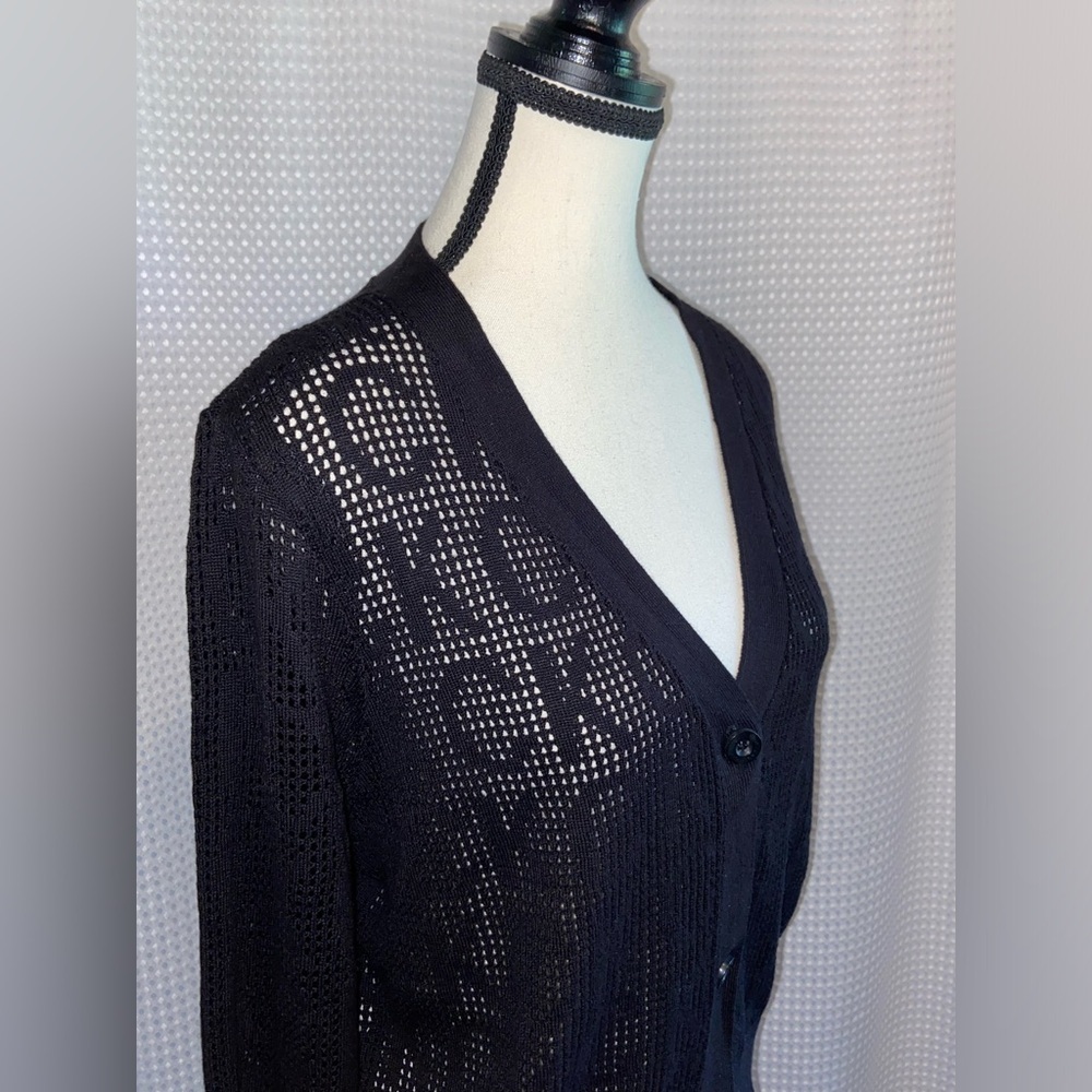 CALVIN KLEIN sheer black buttoned cardigan all over Logo size Large - Picture 2 of 9